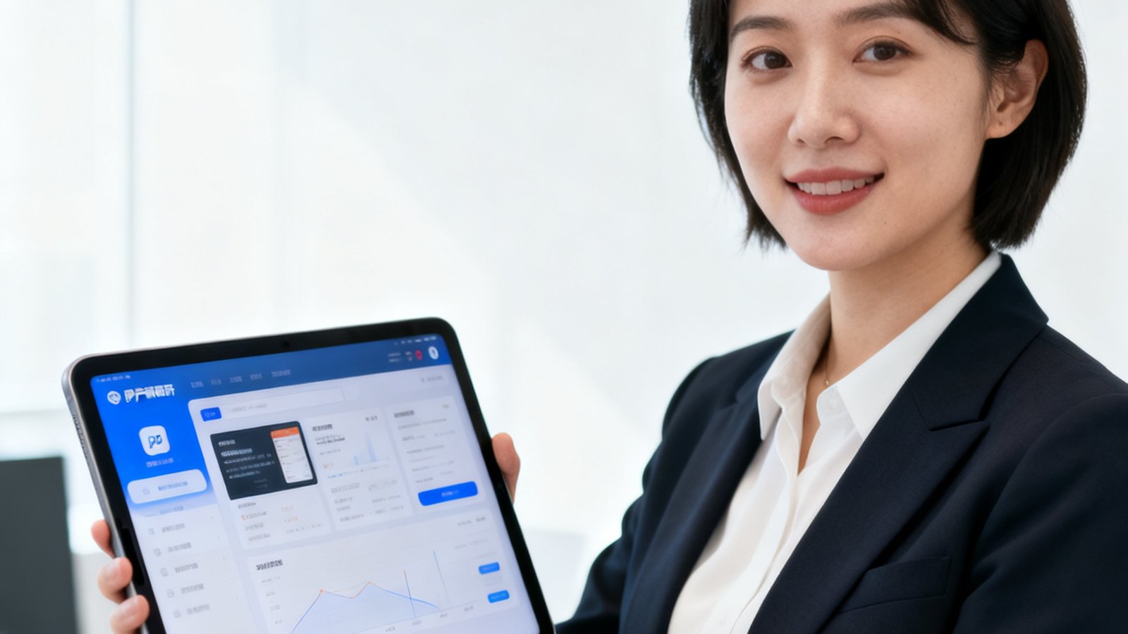 李婷，女性，手持平板，展示app界面，用户研究员